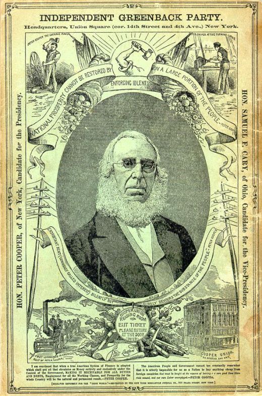 Peter Cooper greenback poster, 1876